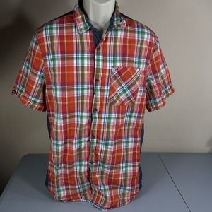Buffalo David Bitton Men Shirt XL Red Multicolor Check Short Sleeve Button Up